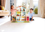 Hape Poppenvilla Houten poppenhuis met 10 kamers Creatief rollenspel inclusief meubels en accessoires Educatief speelgoed voor kinderen vanaf 3 jaar