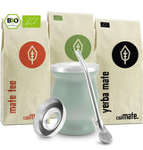 Mate Bio Theeset ● 3 Assortimenten Mate + Dubbelwandige Mate Mok van RVS + Bombilla + Zetinstructies (Zwart)