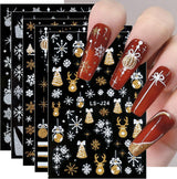 JMEOWIO Nagelsticker Weihnachten Gold Glitter Silber 8 Blatt Nail Art Sticker Selbstklebend Nagelaufkleber Schneeflocke Winterurlaub Decoratie Nageldesign Zubehör