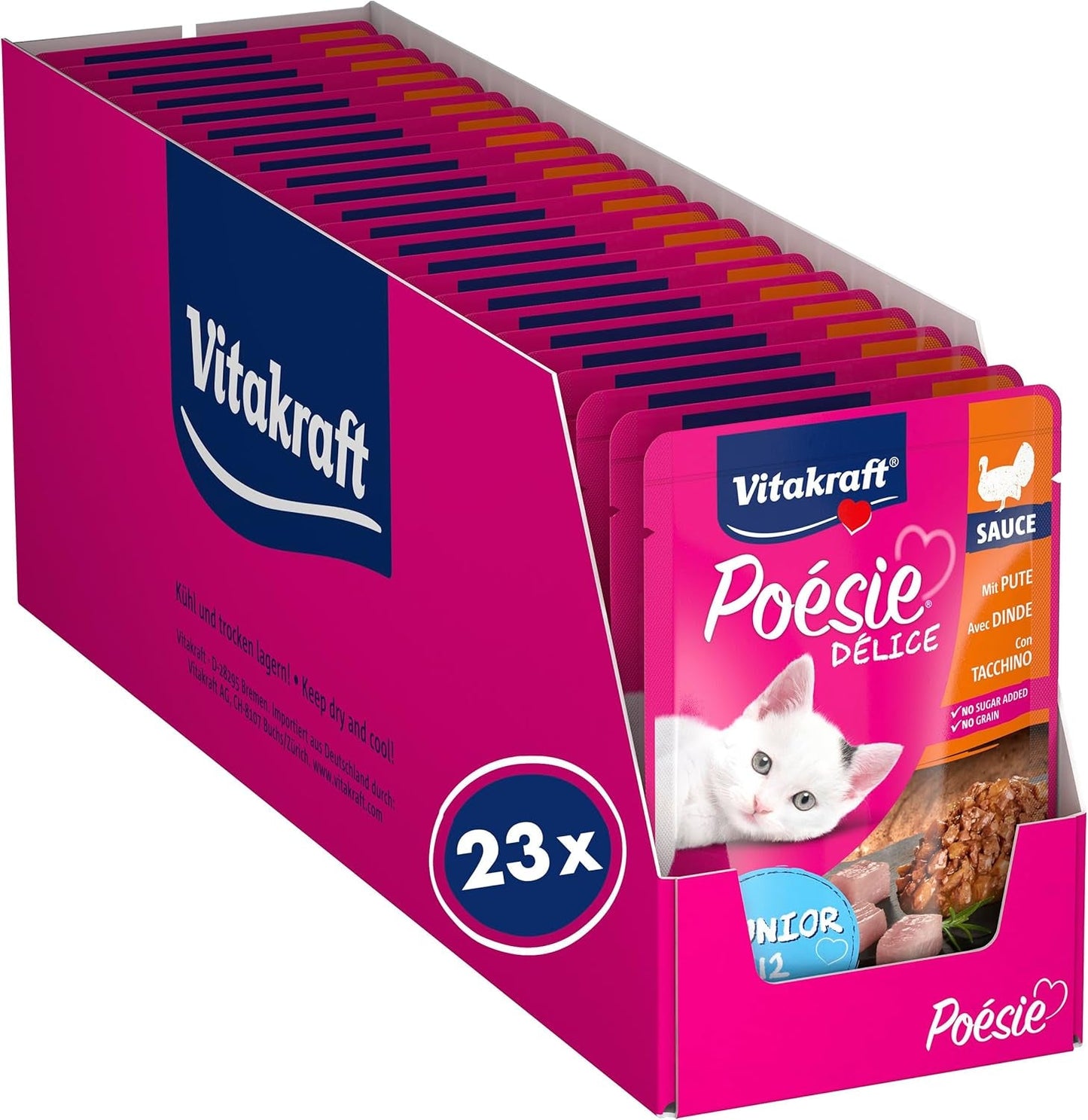 Vitakraft Poésie Délice, Junior, Natvoer voor katten, Natvoer in saus, met kalkoen, Multipack, voor jonge katten, Zonder toegevoegde suiker of granen (23 x 85g)