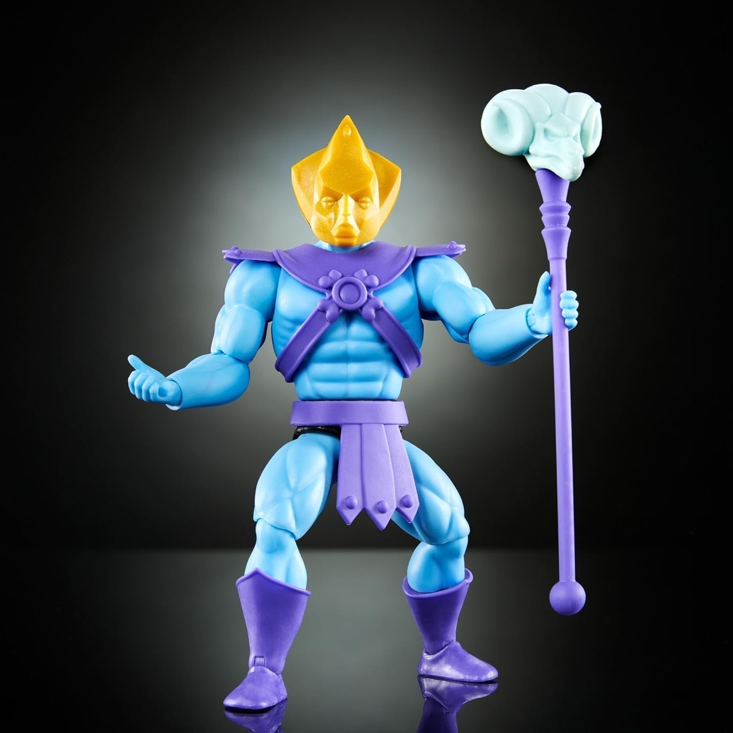 Masters of the Universe Origins speelgoed, skeletfiguur uit de tekenfilmcollectie, staande slechterik ca. 14 cm met pantser, staf, zwaard en 2 maskers, HYD24 Actiefiguren Naty Shop