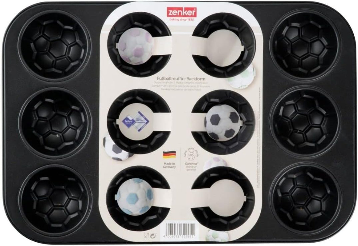 Zenker 12Er Muffinform – Muffinbackblech Für Muffins en Cupcakes Aus Der Serie Soccer Baking– Hitzebeständiges 12Er Muffinblech Mit Antihaftbeschichtung, Schwarz Vormen en bakplaten Naty Shop