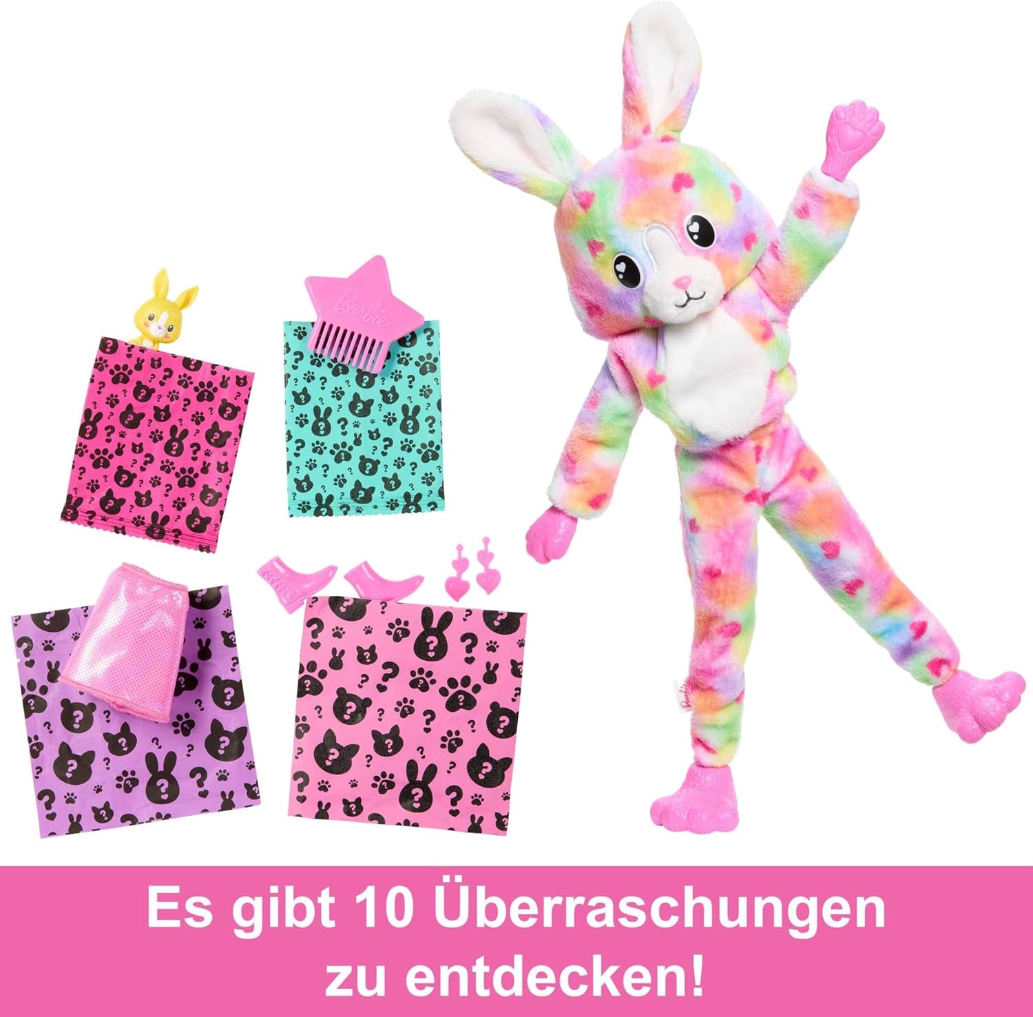 Barbie Cutie-onthullingspop en accessoires, batik konijntje pluche outfit en 10 kleurveranderende verrassingen, Color Dream-serie, HRK38 Naty Shop-poppen