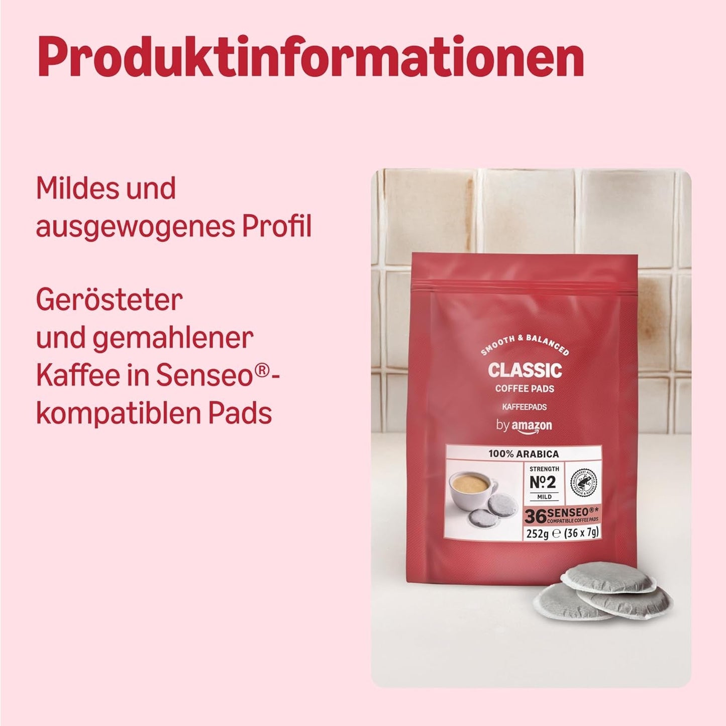 door Amazon Klassische Kaffeepads aus 100% Arabica, geeignet für Senseo-Maschinen, 36 Stück (1 Packung mit 36 ​​​​Stück) – Rainforest Alliance-zertifiziert