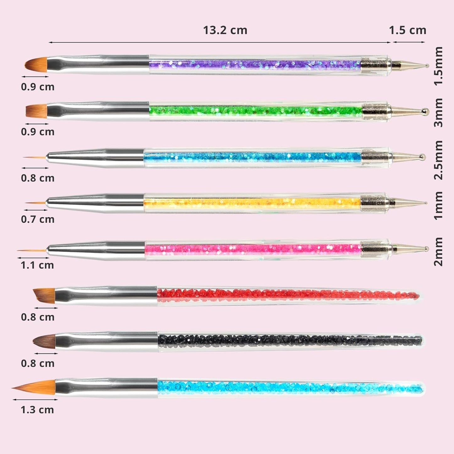 8 Stück Nagel Pinsel, Nagelkunstpinsel Pinsel Set, Pinsel Für Nägel Mit Doppelkopf Nail Art Pinsel Set Dotting Pen en Gel Brush for Nails Präzise Pinsel Für Nageldesign en Verzierungen