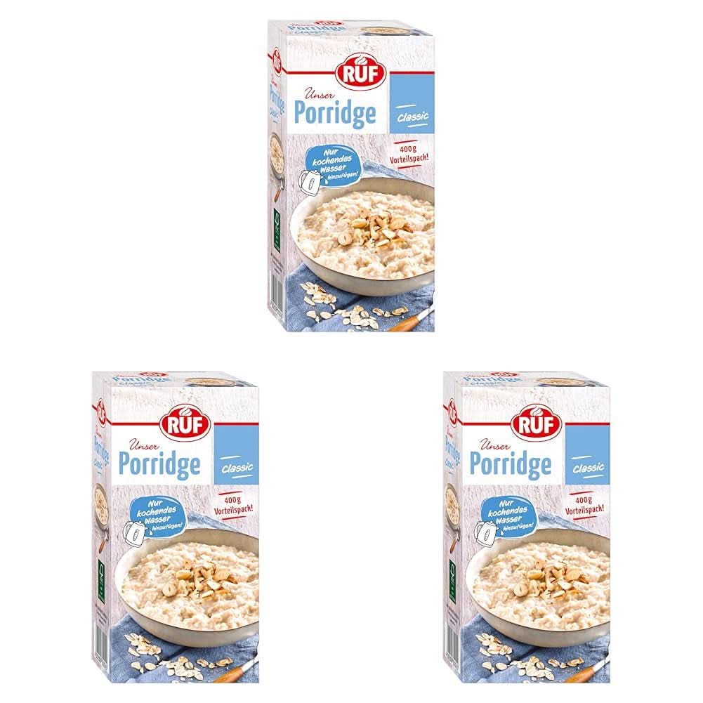 RUF Pap Appel Kaneel, met hele havervlokken, fijne kaneelsmaak en gedroogde appelstukjes, 400 gram Cereals Naty Shop Set 3 x 400 gram Classic