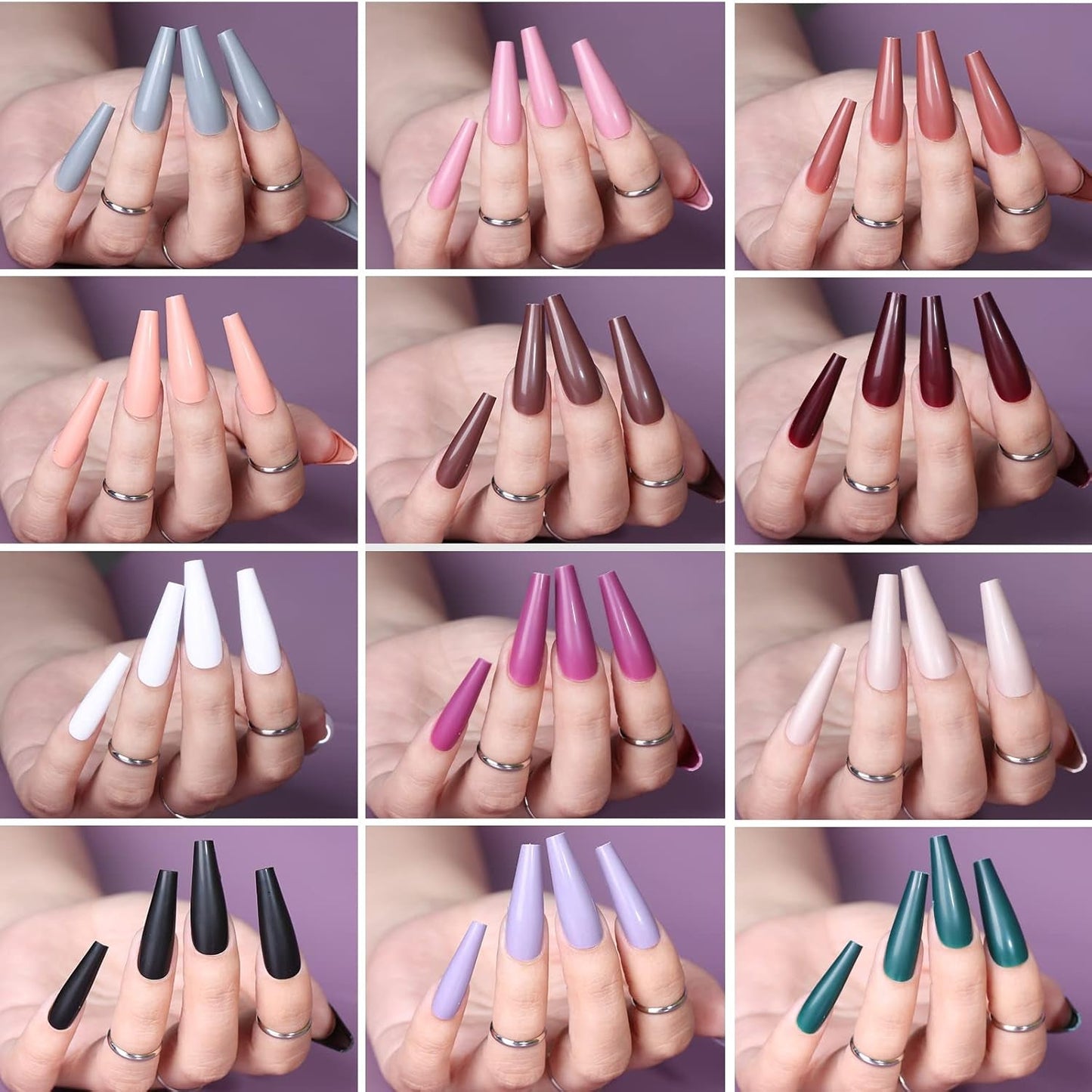 FANDAMEI 12 Kleuren 288pcs Gladde Kunstnagels Lange Ballerina Doodskist Kunstnagels Acryl Nail Tips Lange Ballerina Kunstnagels
