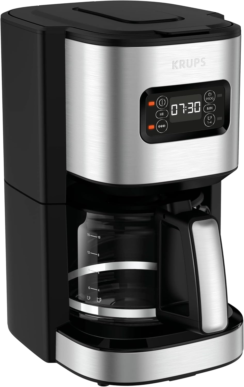 Krups F30908 ProAroma Espressomachine met filter en glazen karaf, inhoud 1,25 l, 10-15 kopjes, 1050 W, zwart