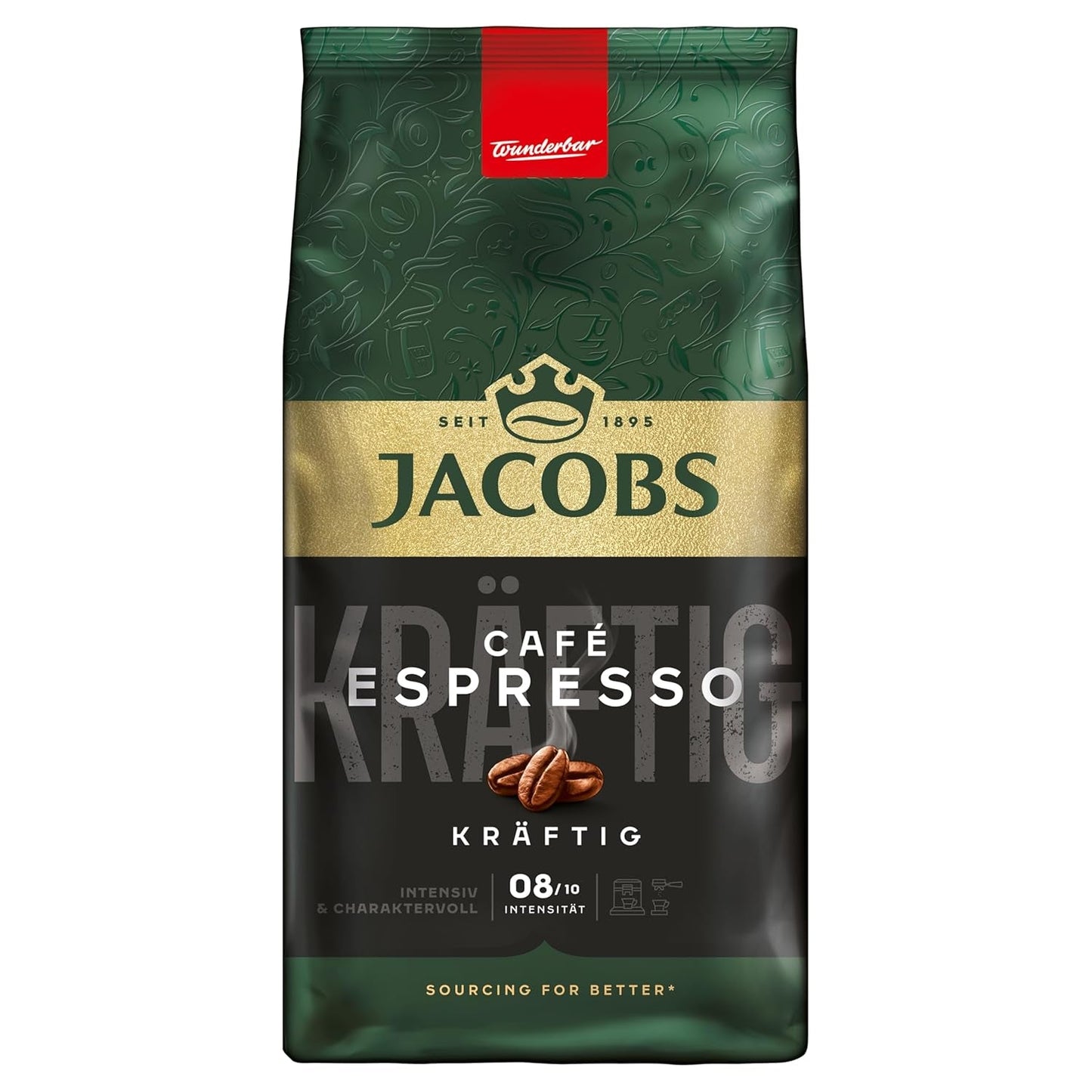 Jacobs Café Crema Gold koffiebonen 1 kg – vollmundig, aromatisch, fruitige tonen, Arabica & Robusta bonen, intensiteit 5/10, ideaal voor Café Crema Naty Shop Espresso 1 kg