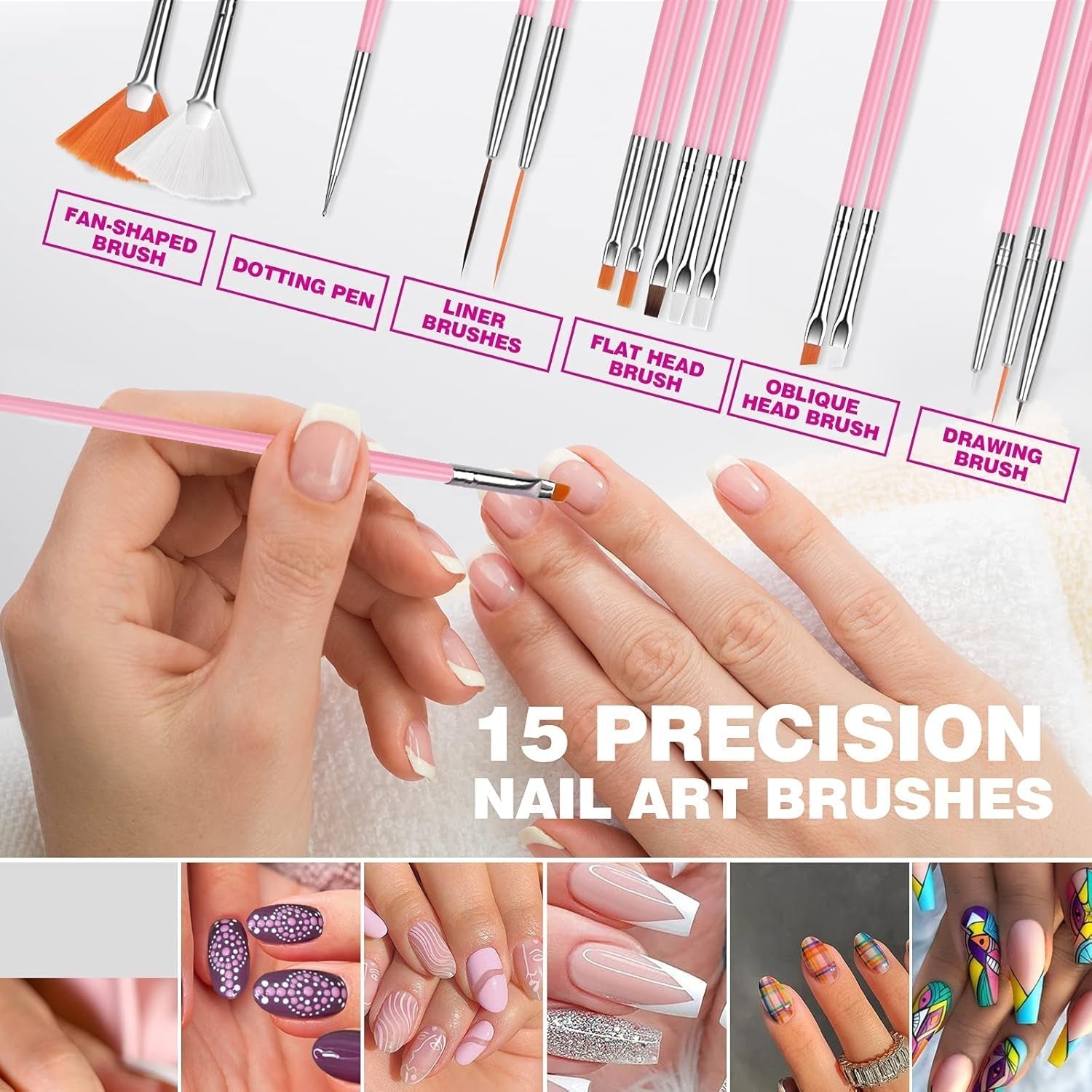 FANDAMEI 54 Blätter Wassertransfer Nagelsticker & Nail Art Pinsel Set, Dotted Pennen, Blattgold voor Nagelkunst, Streifenband, Strasssteine, Werkzeug en Decoratieset voor Nagelkunst Maniküre Set