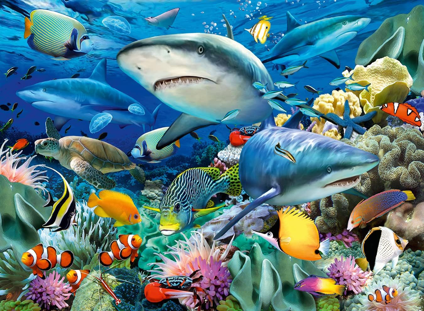Ravensburger puzzel voor kinderen - 10951 Reef Of Sharks - Puzzel met de onderwaterwereld voor kinderen vanaf 6 jaar, met 100 stukjes in Xxl-formaat Puzzel Naty Shop