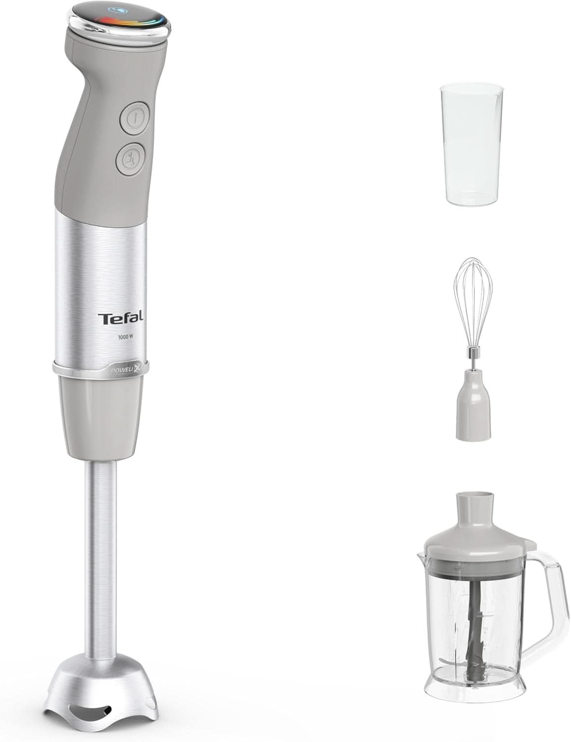 Tefal Quickchef+ 3-in-1 XL Stabmixer/Zerkleinerer/Schneebesen, 1000 W, Intuïtieve Geschwindigkeitsregelung, Turbo-Taste, Powelix-Messer-Technologie, Edelstahl, Grau, HB67MB30 Keuken Naty Shop