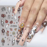 JMEOWIO Nagelsticker Halloween 9 Blatt Nail Art Sticker Selbstklebend Nagelaufkleber Süße Geisterblume Decoratie Nageldesign Zubehör