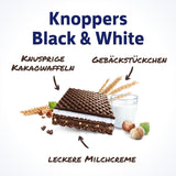 Witte en Zwarte Knoppers – 8 x 25 g – Wafelschijfjes gevuld met donkere cacaowafels, stukjes zwarte koekjes, melk en nougatcrème