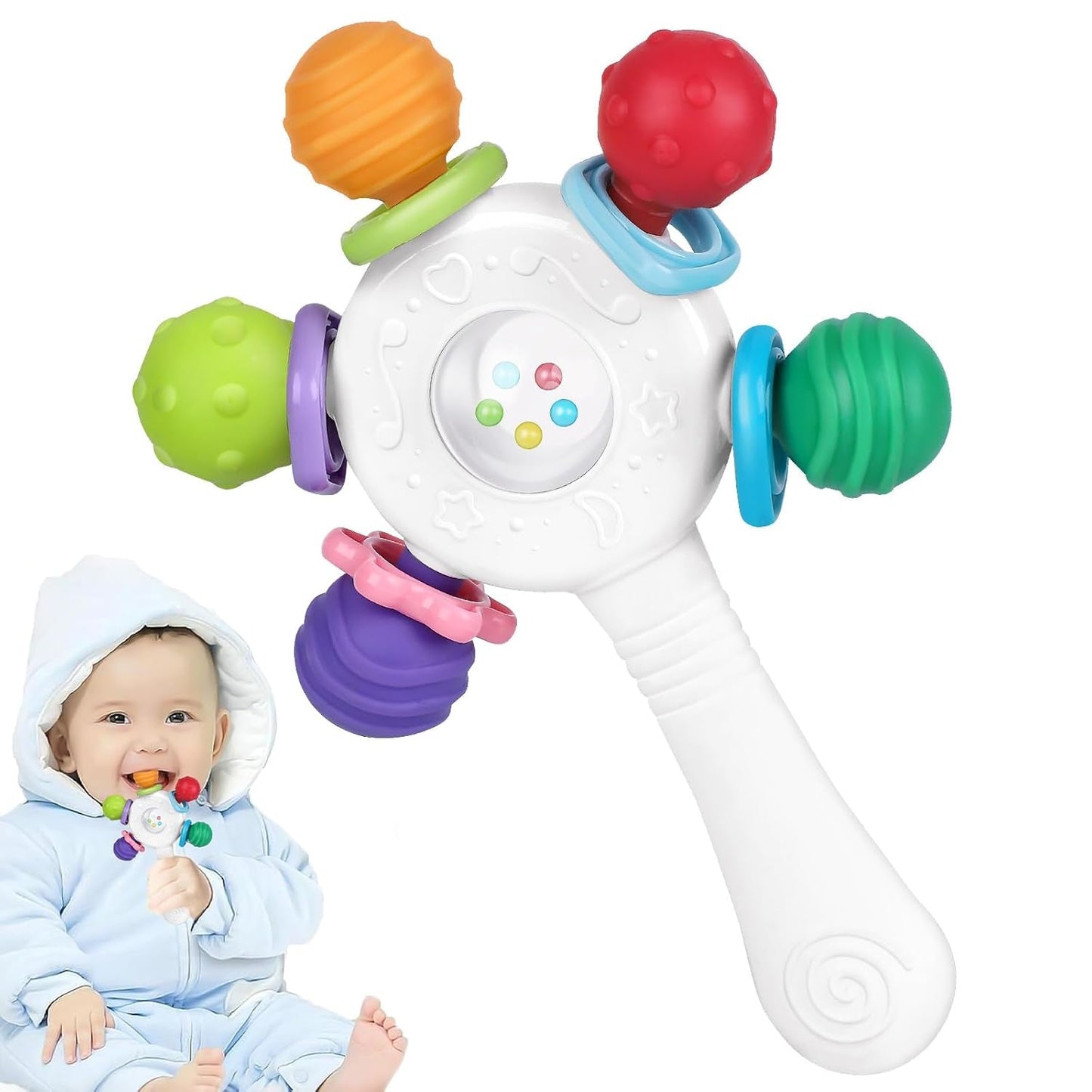 Babybijtringen van voedingskwaliteit - BPA-vrij, verstikkingsbestendig ontwerp, versterkte grip, geschikt voor gehoor en tandontwikkeling, ideaal voor baby's van 0-36 maanden (wit)