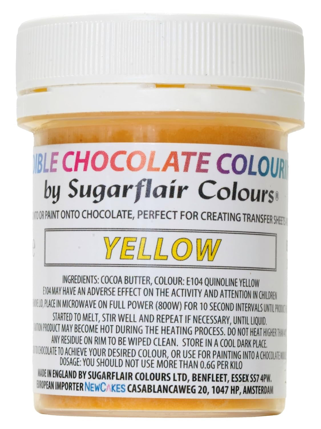 Kleurstof Sugarflair Chocolate Gele voedingskleurstof voor chocolade - Gekleurde biologische cacaoboter, chocoladekleuring voor het kleuren van chocolade, pralines - 35g