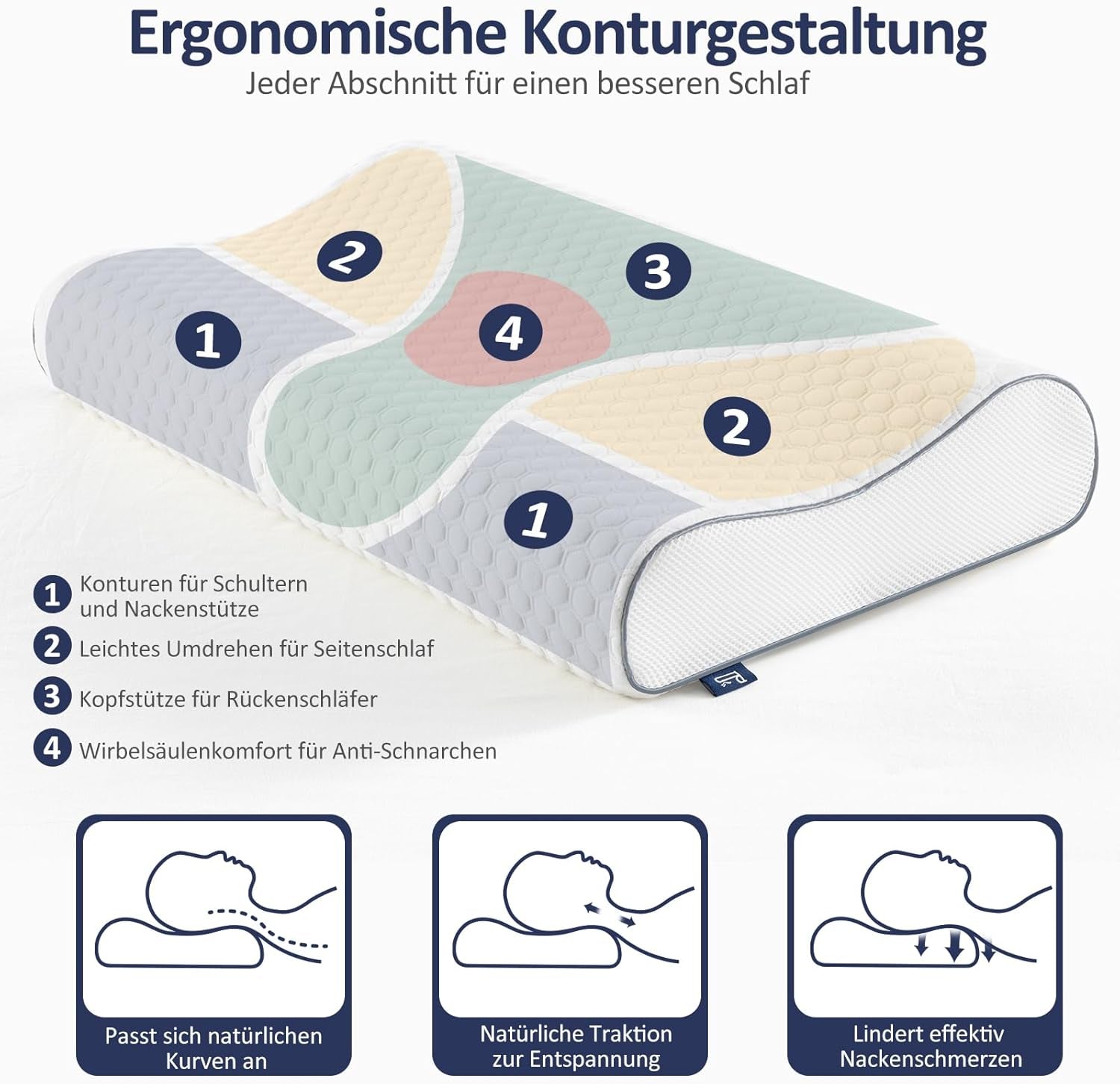 BedStory Memory Foam Kussen, in hoogte verstelbaar neksteunkussen, ergonomisch kussen, zijslaapkussen voor rug- en buikslapers (60x36x12/10cm)