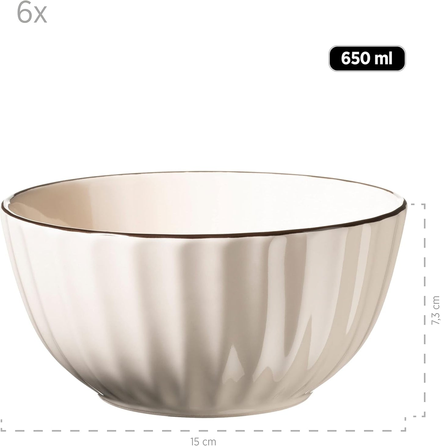 MÄSER 931967 Osita Retro-serie 6-persoons Wave-serviesset, 18-delige ronde serviesset, dinerborden, dessertborden en mueslischalen, keramiek, romig wit