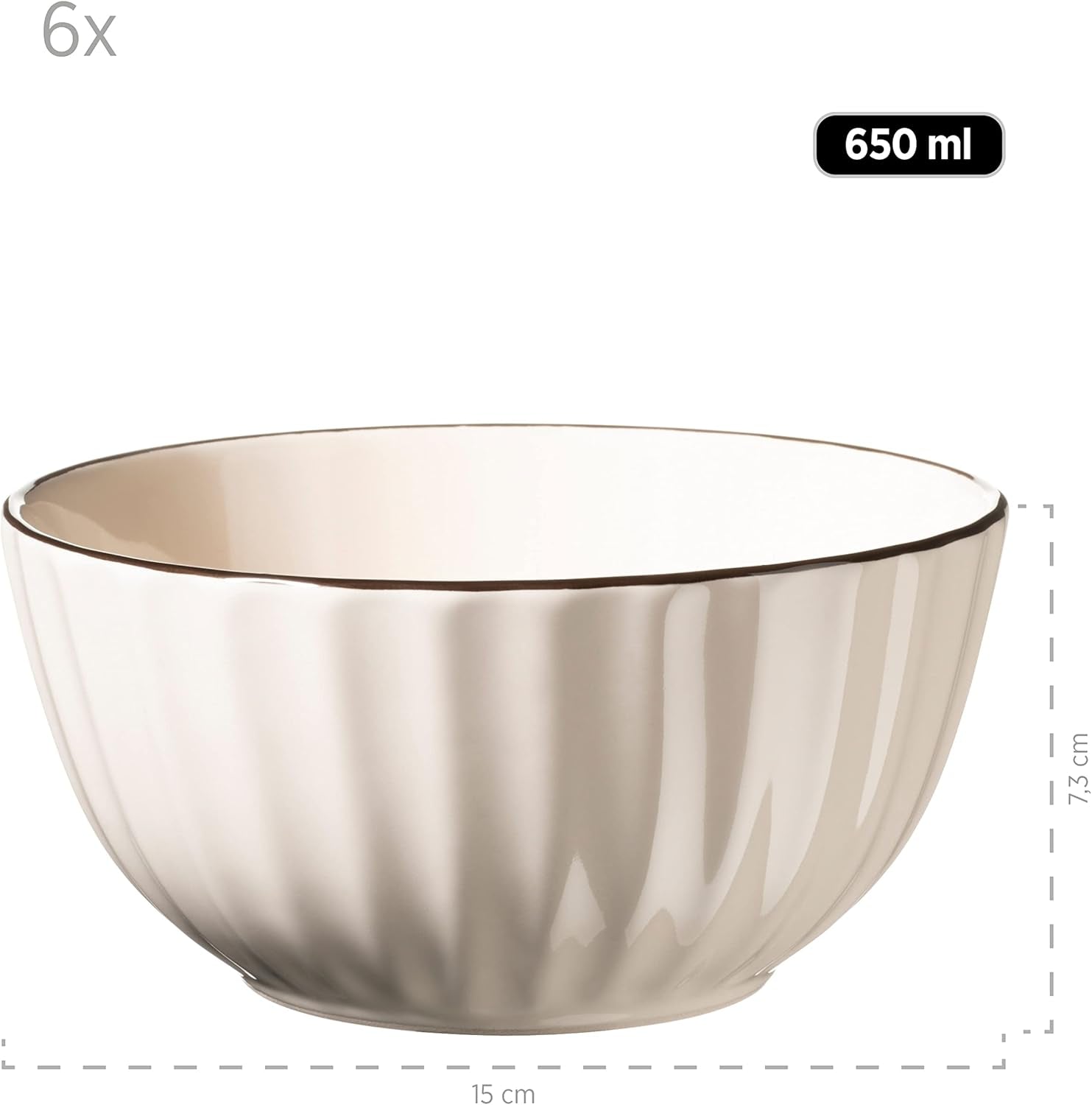 MÄSER 931967 Osita Retro-serie 6-persoons Wave-serviesset, 18-delige ronde serviesset, dinerborden, dessertborden en mueslischalen, keramiek, romig wit