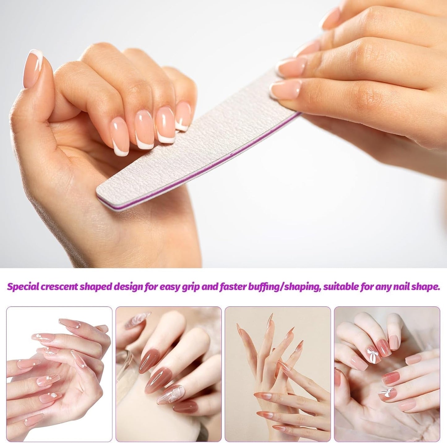 50 Stück Nagelfeile 100/180, Halbmond Nagelfeilen Für Gelnägel, Doppelseitige Nagelfeilen Set, Nagelvijl, Grit Wegwerpnagelvijl voor Nagelstudios DIY Nail Art Zuhause, Weiß