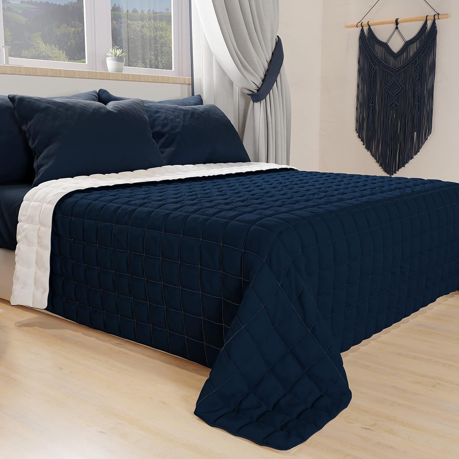 PETTI Artigiani Italiani - Eenpersoonsbeddekbed, dubbelzijdig dekbed, lentedekbed, nachtblauw, wit, 100% Made in Italy Dekbedden en dekbedden Naty Shop