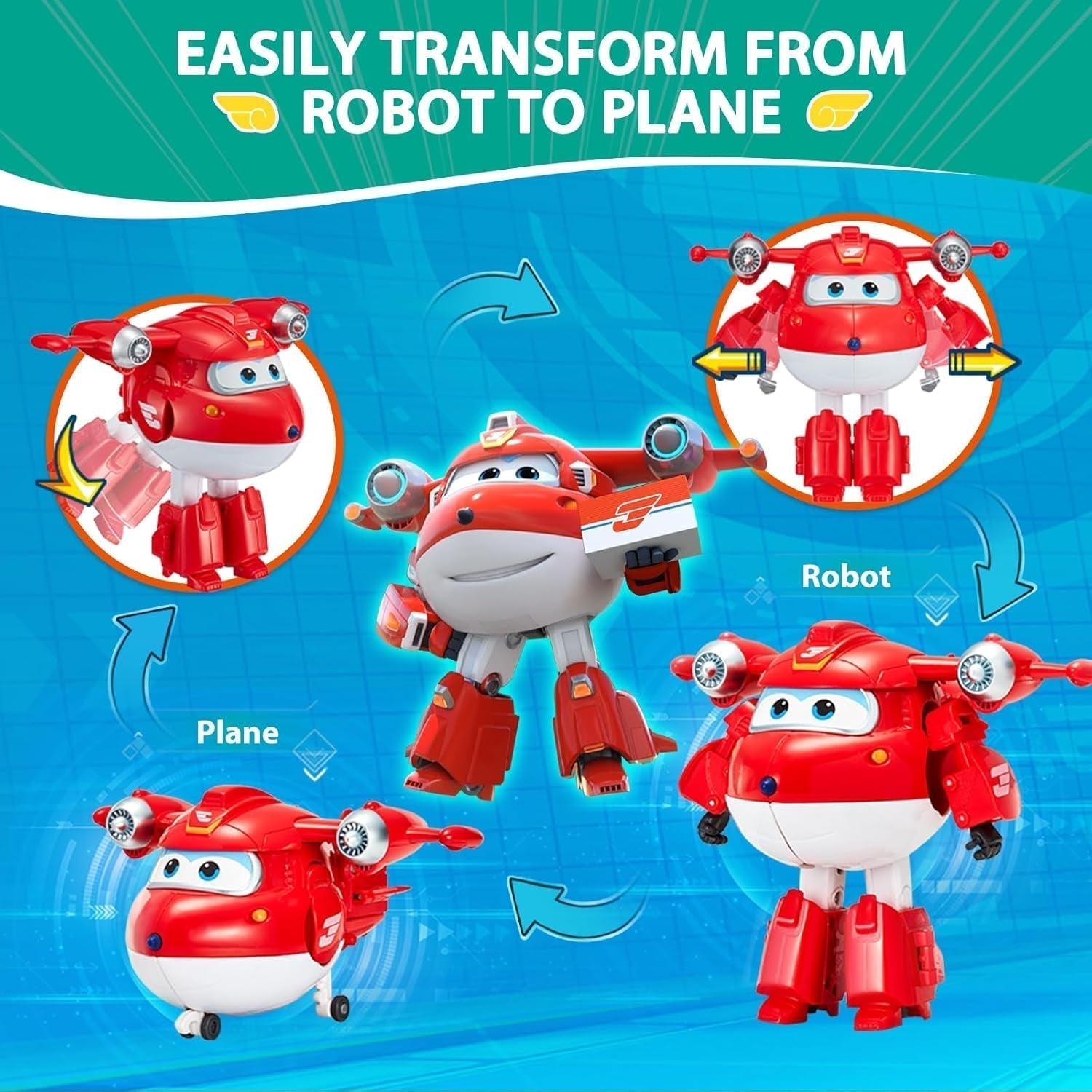 Super Wings 5" Transforming Characters 2-pack Transforming Supercharged Jett + Tino Transformer speelgoed voor jongens en meisjes vanaf 3 jaar Rode actiefiguren Naty Shop