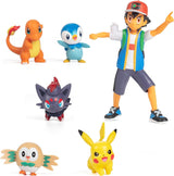 Pokémon-gevecht klaar! 6-delige figurenset - 11,4 cm Ash & Launching Pikachu, 5,1 cm Charmander, Rowlet, Piplup, Zorua - Officieel gelicentieerd - Paascadeau voor kinderen, jongens, meisjes Actiefiguren Naty Shop