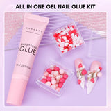 Makartt Strass zelfklevende gel - 15 ml UV-nagellijmset met roze nagelbedels Hartcirkel Nagelsieraden en nageldesignaccessoires voor thuismanicure Valentijnsdagcadeau