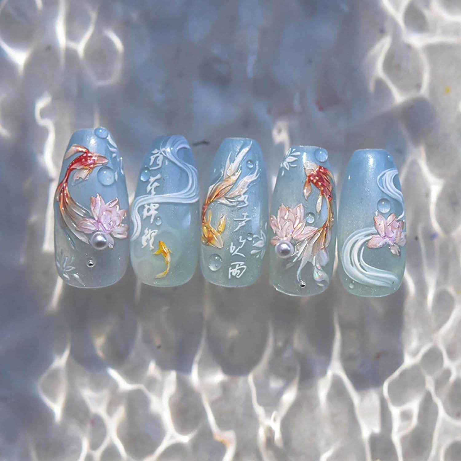 JMEOWIO 3D Nagelsticker Koi Fisch Nail Art Sticker Selbstklebend Nagelaufkleber 5D Stereoskopische Decoratie Nageldesign Zubehör 1 Blatt