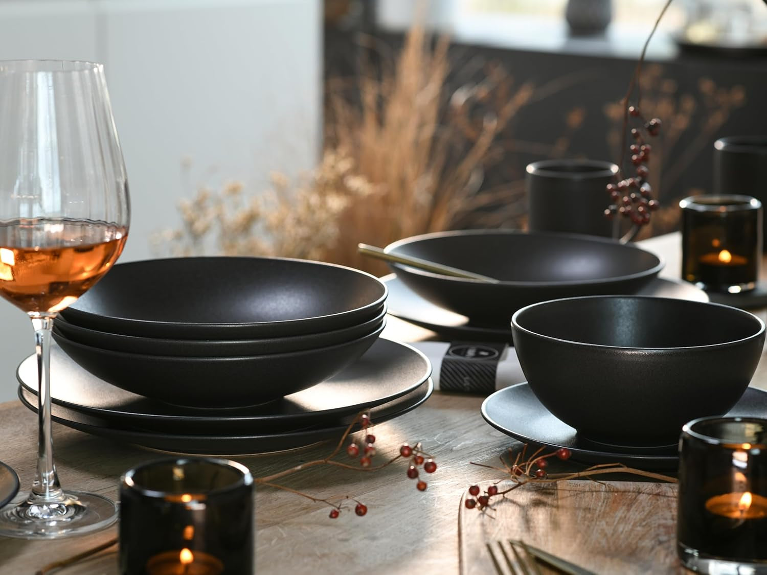 Creatable, 23146, SOFT TOUCH BLACK-serie, 20-delige serviesset, porseleinen combinatieservies, vaatwasser- en magnetronbestendig, gemaakt in Portugal