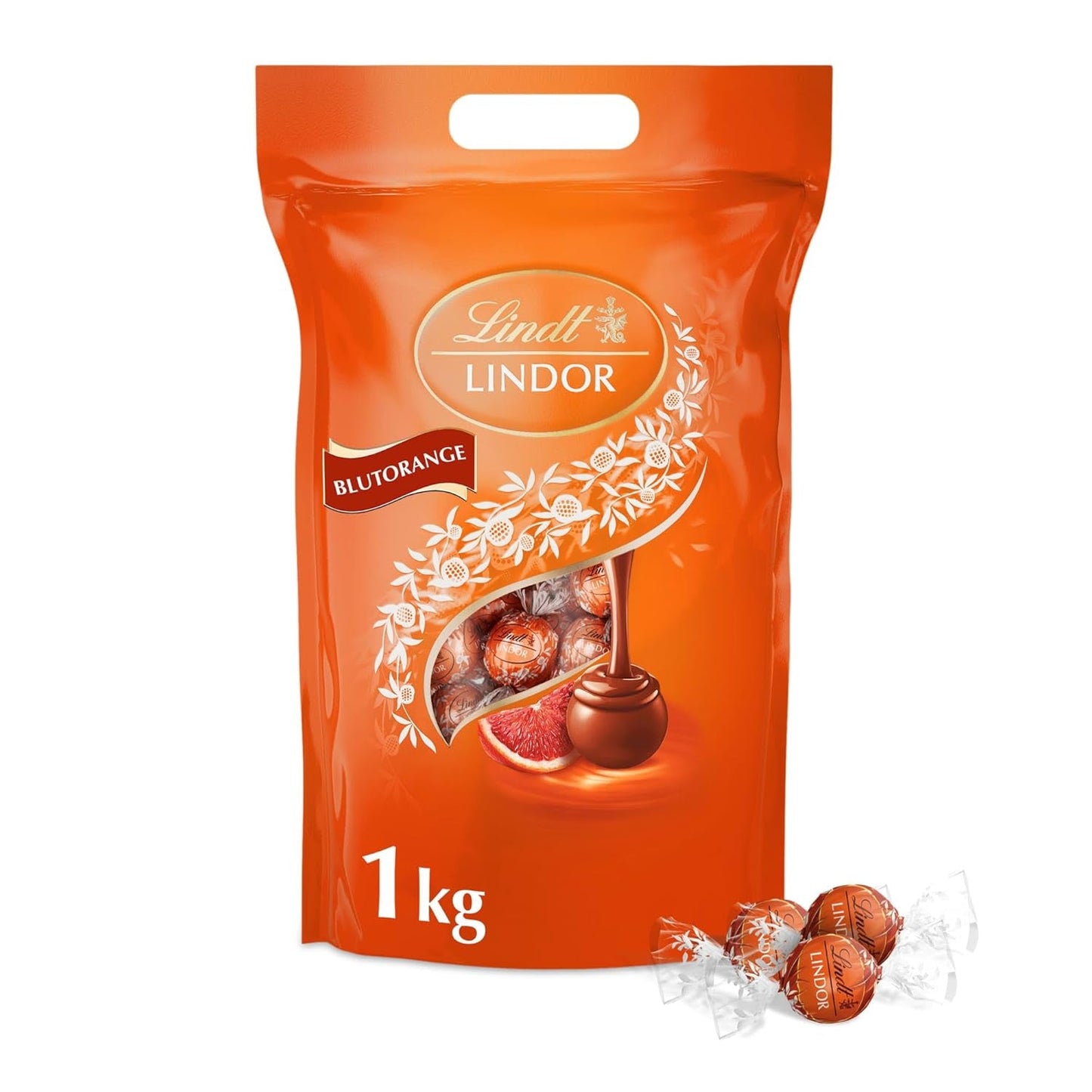 Lindt LINDOR Rood Oranje Chocolade Ballen | Hersluitbare zak van 1 kg | ca. 80 chocoladesnoepjes met smelt-in-je-mond-vulling | Bulkpakket, chocoladecadeau