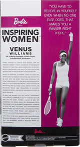 Barbie Inspiring Women Series Venus Williams modepop met gesigneerd uniform en tennisracket inclusief presentatiedoos HRM49