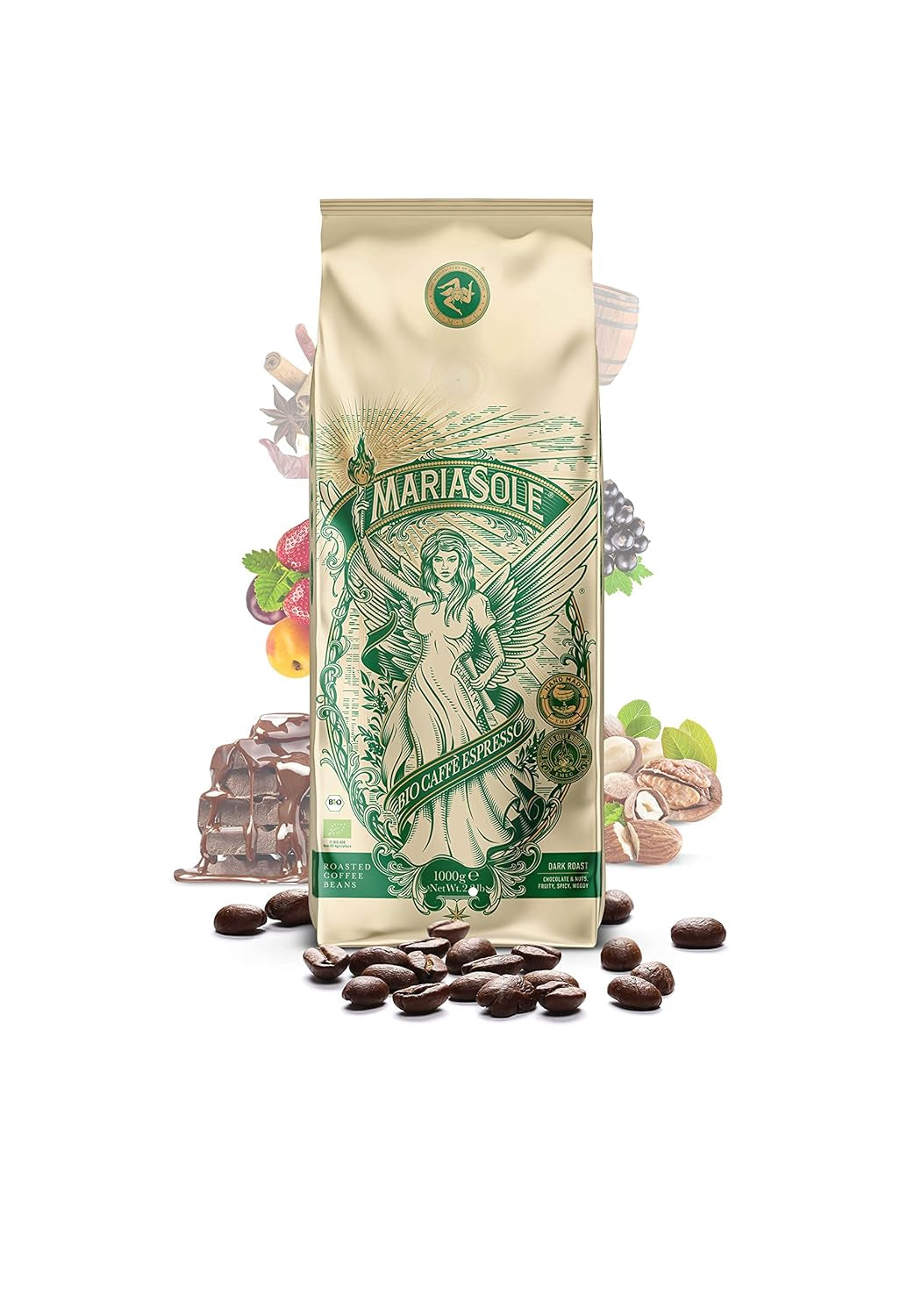 Biologische espressokoffie, zakjes van 250 g - Traditioneel gebrand op houtvuur, ambachtelijk - Premium biologische koffiebonen voor automatische espressomachines en portafilter