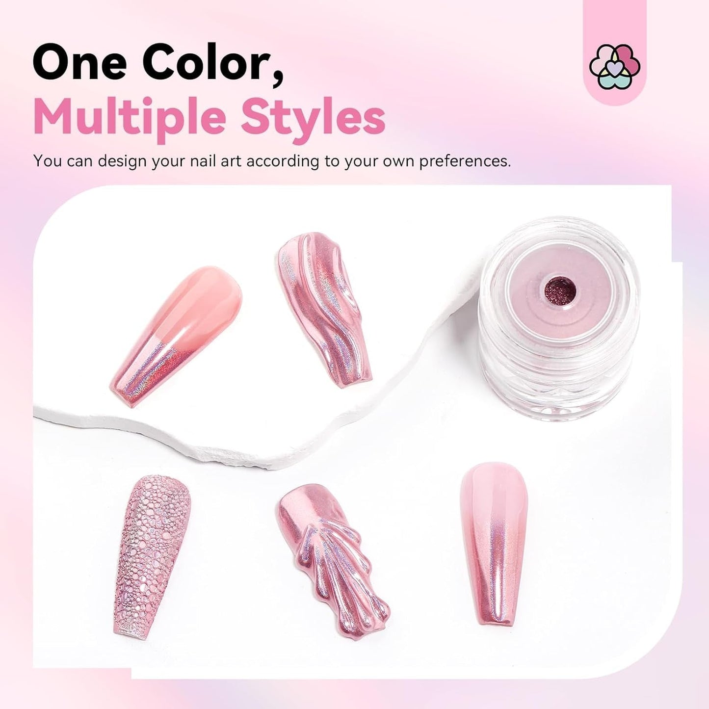 Saviland Chrome nagelpoederset - roze laser chroom nagelpoeder spiegeleffect laser nagelkunst, nagelglitter manicure decoratief poeder met sponssticks, nagelglitterpoeder nagelsalon