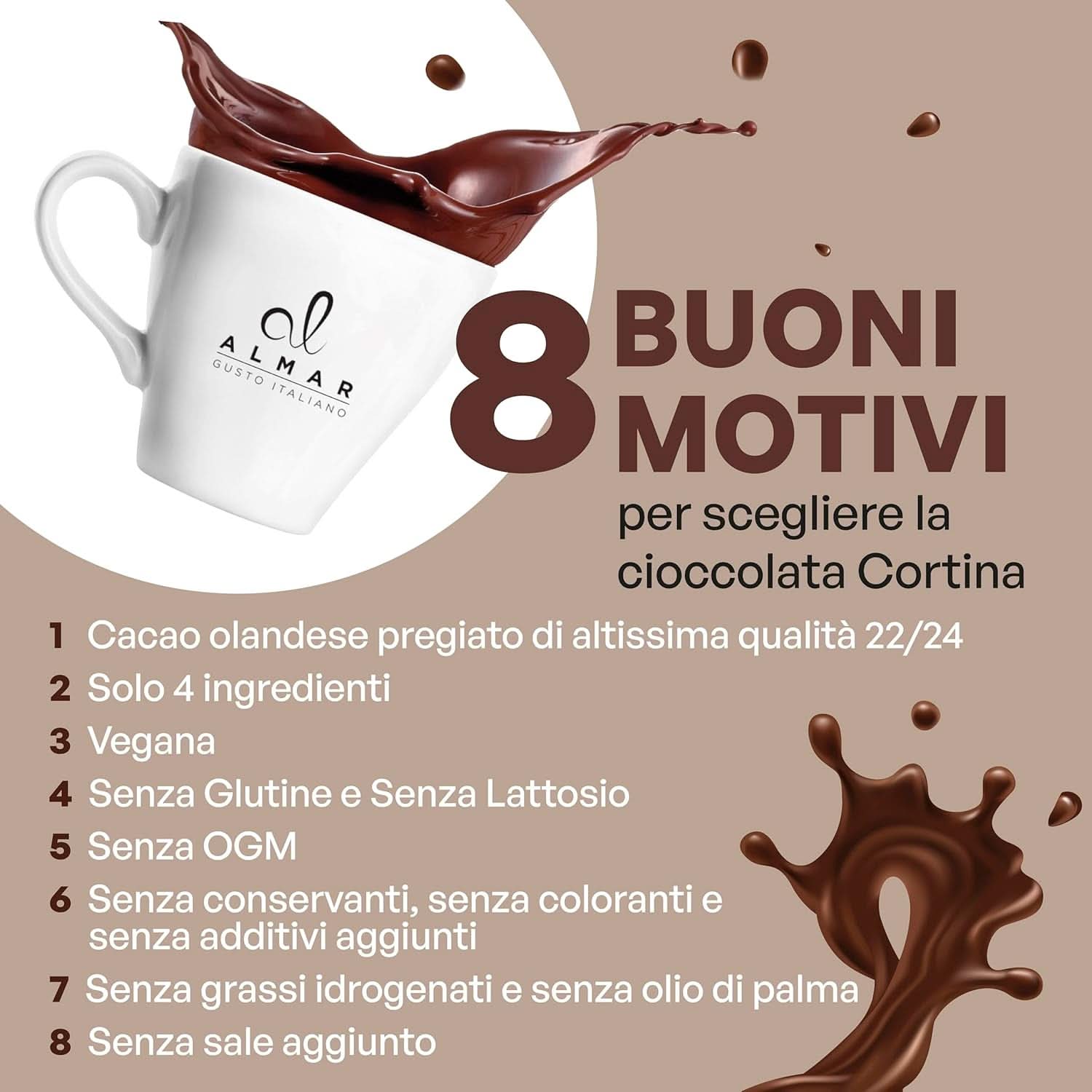 Italiaanse warme chocolademelk Cortina CLASSIC smaak - (15 X 30 g) Enkele portie, envelop, 450 g Cacao en warme chocolademelk Naty Shop