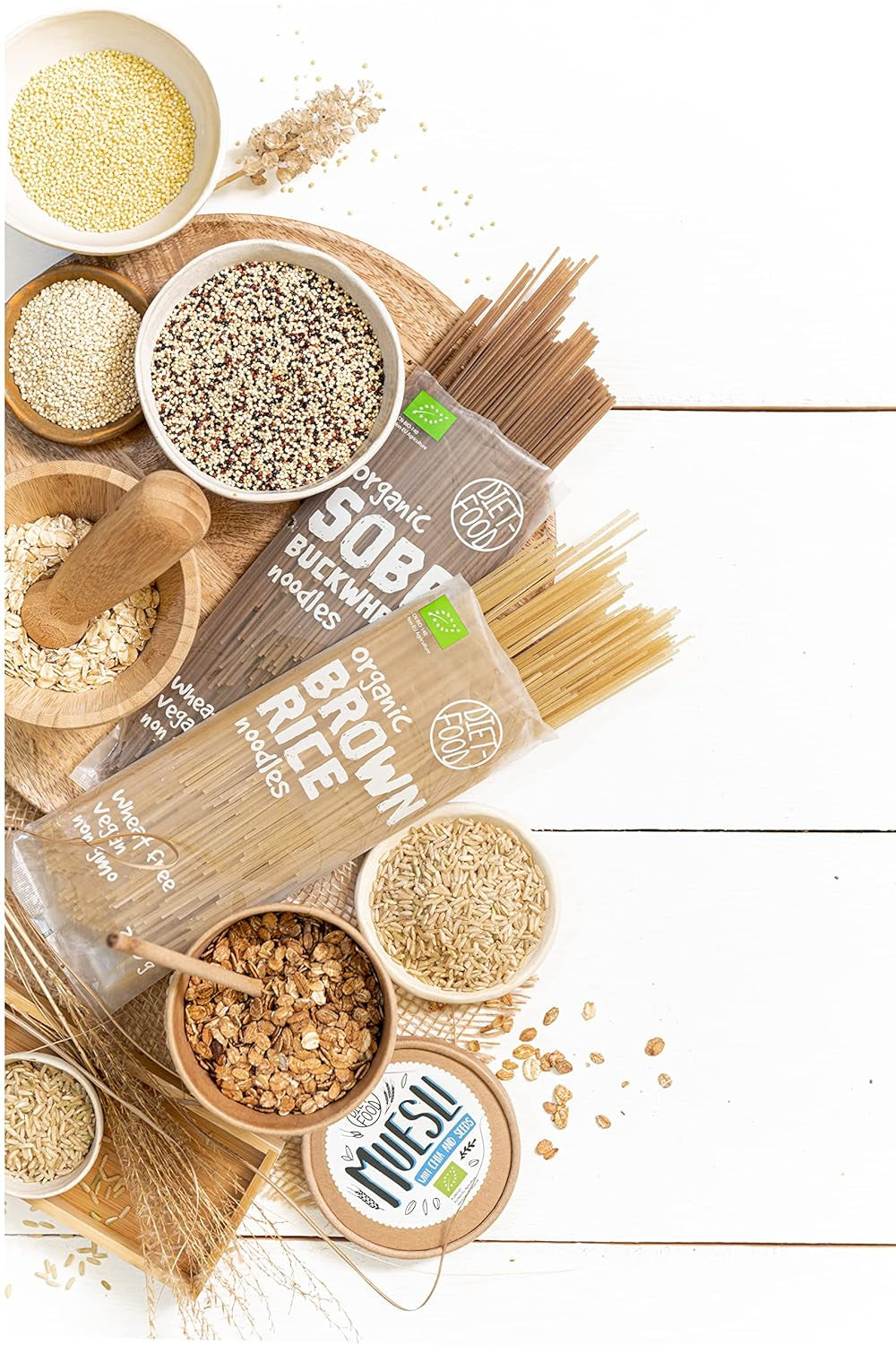 DIET-FOOD Bio Buchweizen Soba Nudeln Lebensmittel Pasta Veganistisch Glutenvrij Lactosefrei Sojafrei Nudeln für Vegetarier en Veganer 250 Gram