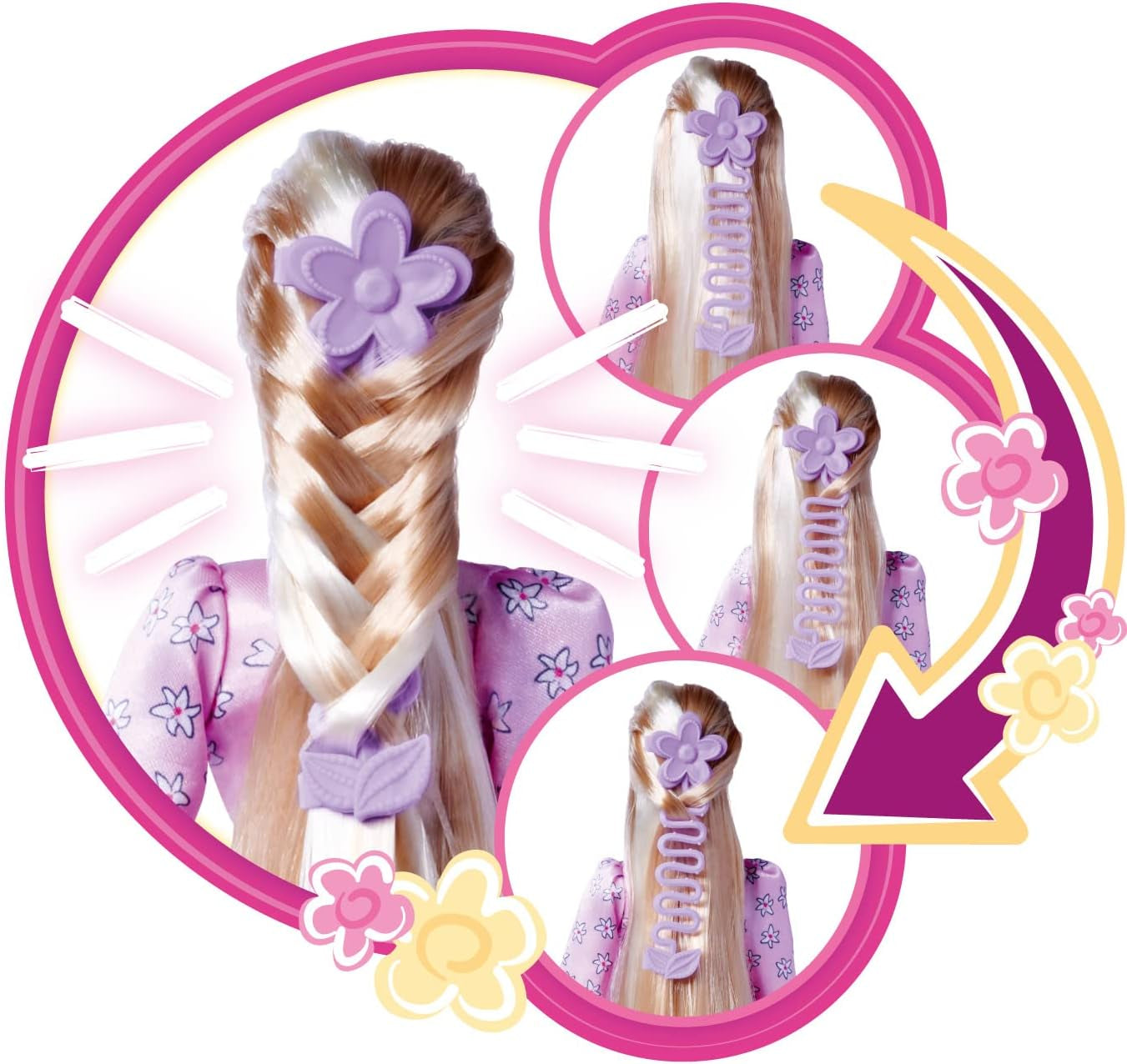 Simba 105733640 - Steffi Love Flower Hair, pop met extra lang haar, inclusief 6 clips, vlechtaccessoire en kam, 29 cm, vanaf 3 jaar