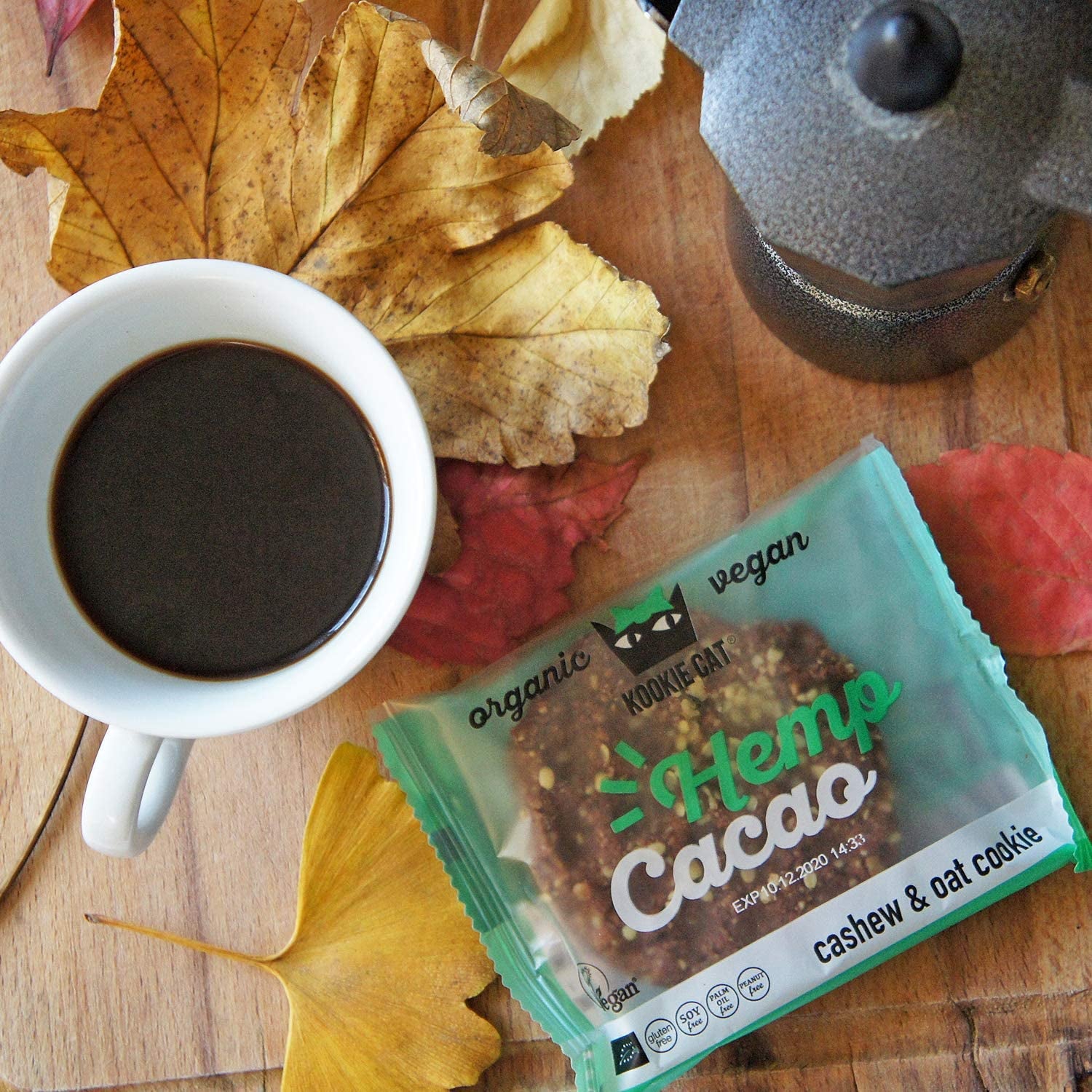 Hennepzaad en cacao - Individueel verpakte veganistische glutenvrije sojavrije biologische cashew- en haverkoekjes - 12 x 50 g multipack