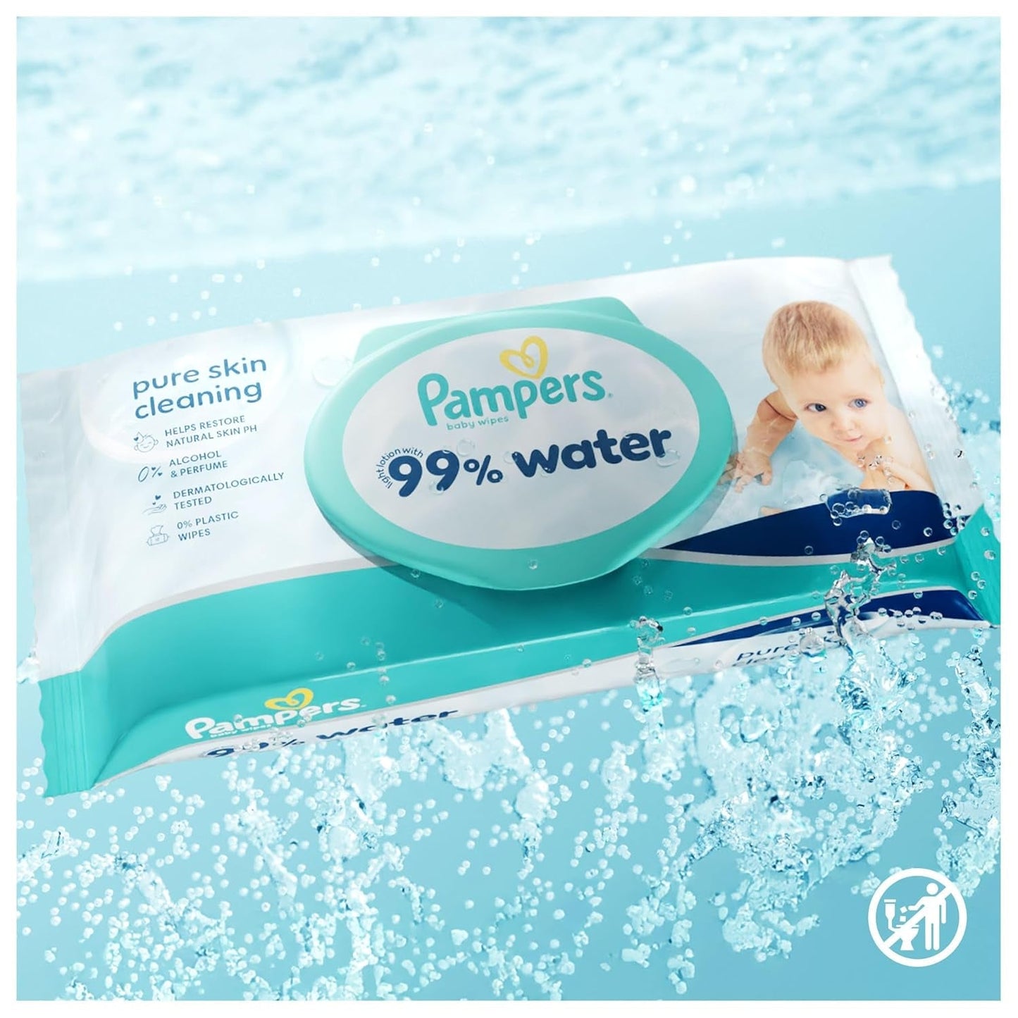 Pampers 99% water-babydoekjes, 12 pakjes van 60 doekjes = 720 babydoekjes, lichte lotion 99% water
