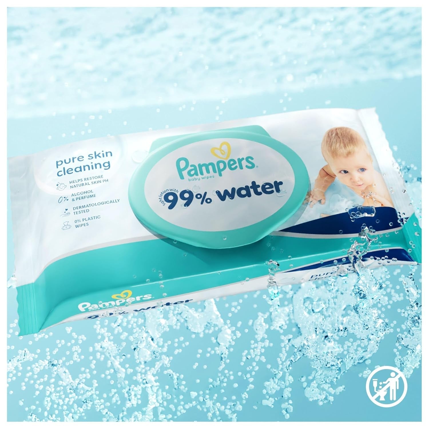 Pampers 99% water-babydoekjes, 12 pakjes van 60 doekjes = 720 babydoekjes, lichte lotion 99% water