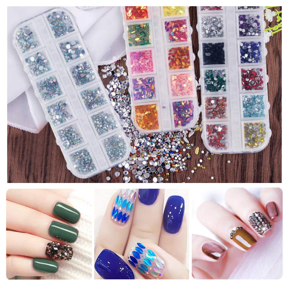 8 Boxen Nail Art Strass Kit - Nail Art Gemischt Strass Set, Nagel Kunst Strasssteine ​​Gems Perlen Edelsteine ​​Bunt Pferdeaugen Strass voor Nageldesign Zubehör Met 1 Pinzetten en 1 Strass Picker voor DIY