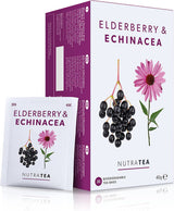 Nutra Tea Vlierbessen & Echinacea, Immuniteit & Verkoudheid Thee, Immuun Ondersteunende Thee, Koude Strijd, 20 Herbruikbare Theezakjes, Natuurlijke Kruidenthee