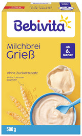 Griesmeelpap met melk (4 x 500 g), voeding voor baby's vanaf 6 maanden, zonder toegevoegde suiker, met waardevolle mineralen en vitamines, zeer vullend