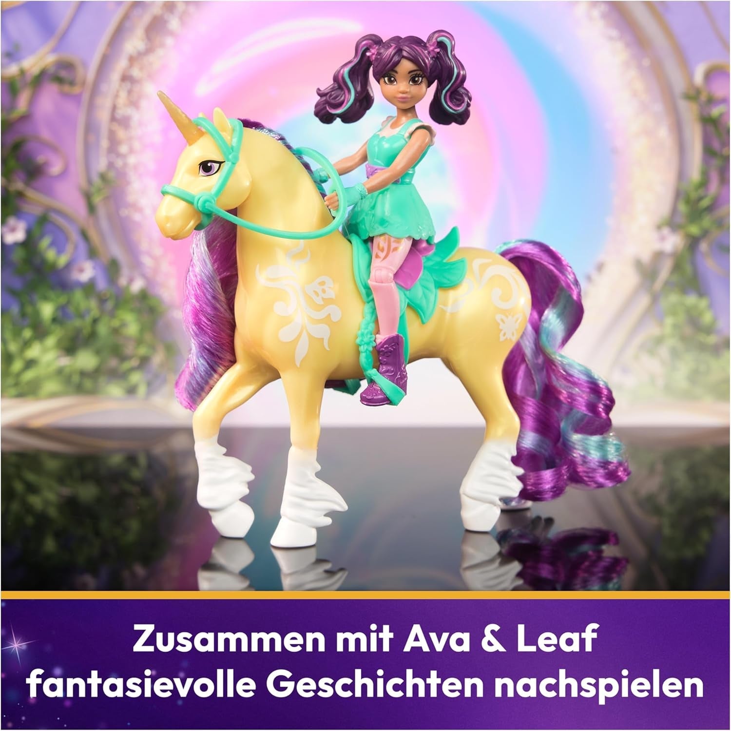 Unicorn Academy AVA en Unicorn Leaf Set - Originele figuren van ca. 12 cm groot uit de populaire Netflix-serie Met twee accessoires en haarborstels Voor fantasierijk rollenspel, voor kinderen vanaf 4 jaar Actiefiguren Naty Shop