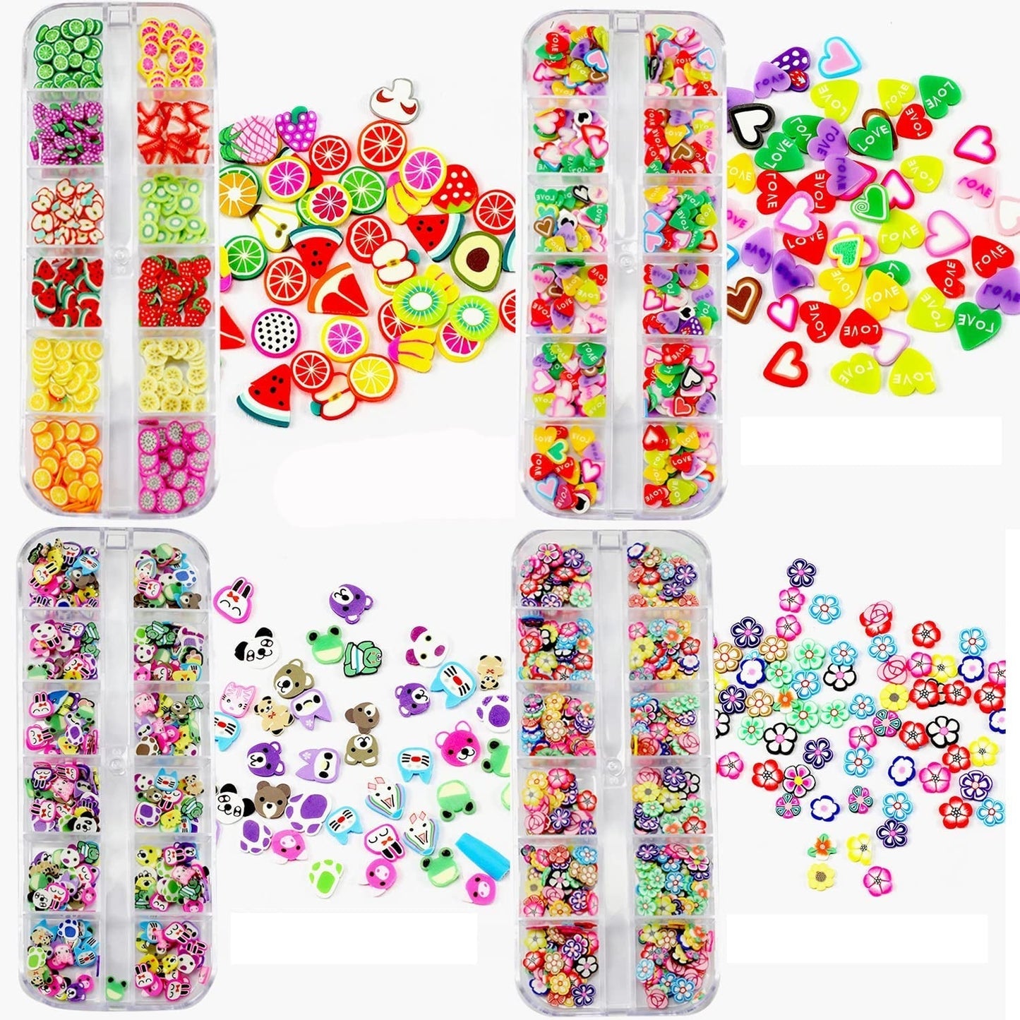 4 Set Nagel Obst Scheiben, Basicon Niedliche Obst Polymer Scheiben Obst Scheibe Nail Nagel 3D Obstscheibe Nail Art Slice voor DIY Liefert Maniküre Decoratie Schleim Zubehör Nageldekorationen, 4 Stile