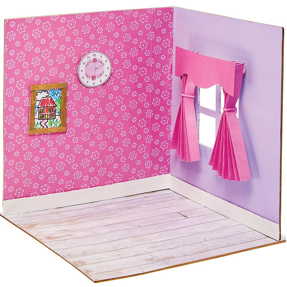 Baker Ross FN255 mini houten poppenhuispakket - 1-delig poppenhuispakket voor kinderen DIY-knutselpakket