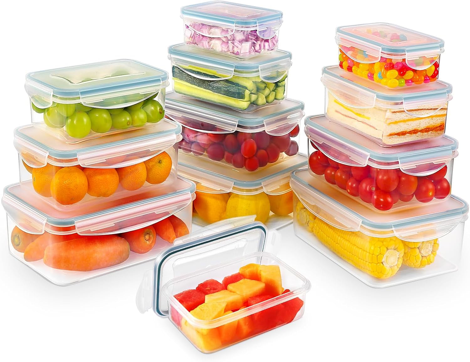 YASHE Voedselopslagpot met deksel, 12-delige plastic voorraadpottenset, BPA-vrij, 100% lekvrij, stapelbaar, doorzichtige voedselopslagdozen Naty Shop
