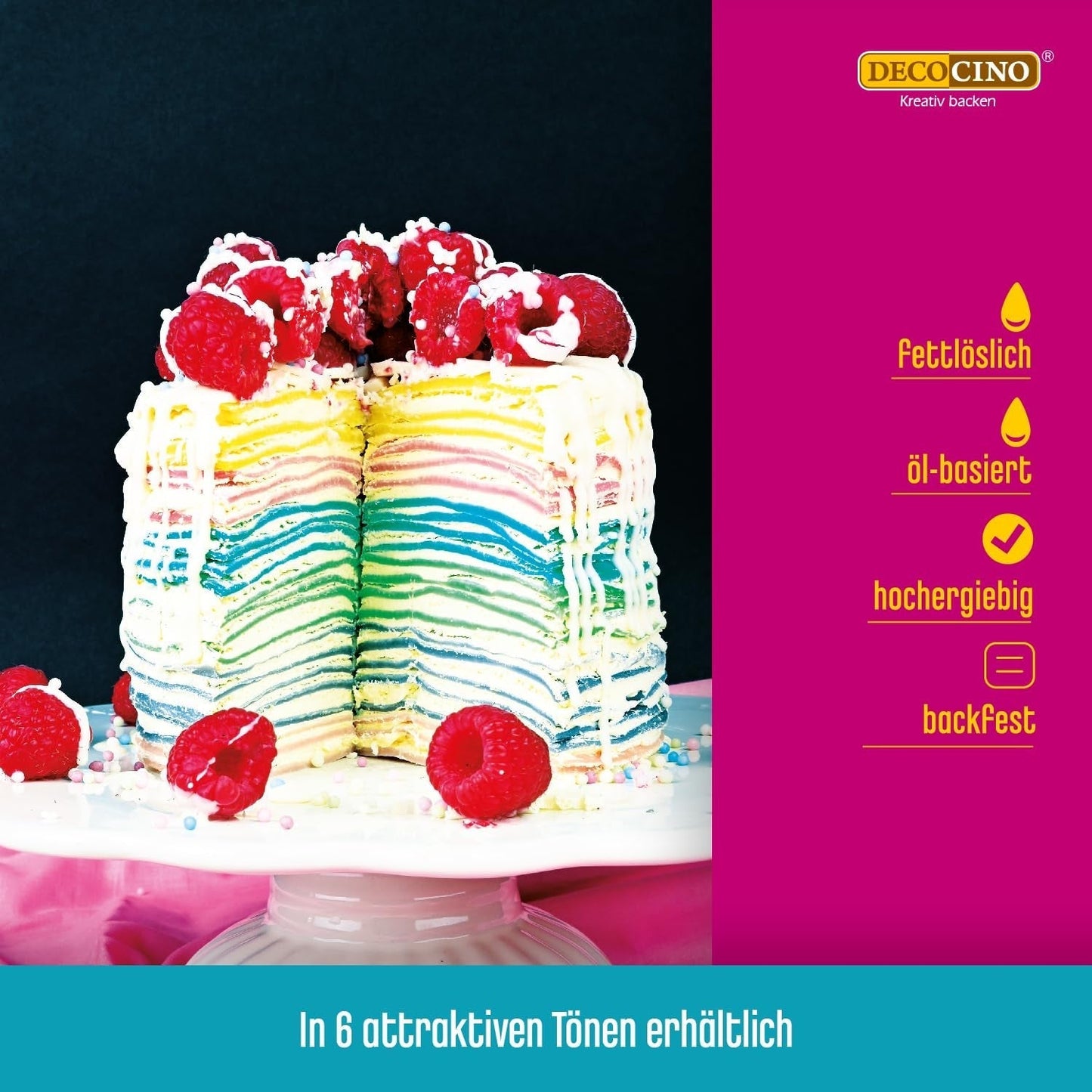 Decocino Vetoplosbare kleurpasta Set van 6 - 6 x 15 g - Voedselkleuring in rood, wit, groen, geel, blauw en zwart, ideaal voor het kleuren van taarten, fondant en crèmes - Azo- en glutenvrij