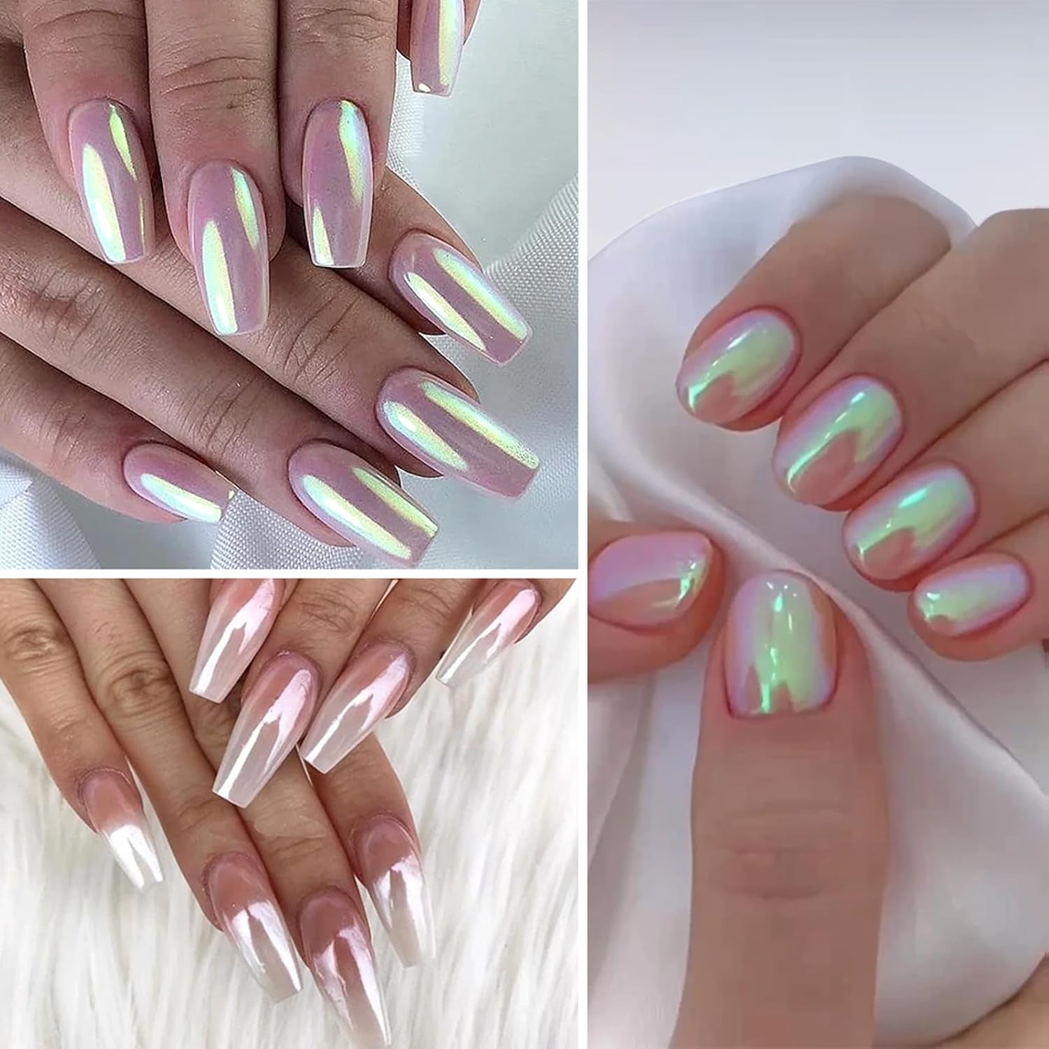 Chrome Nagelpoeder Aurora Ice Shimmer Chroom Pigment Poeder 4PCS Chroom Poeder Nägel Nail Art Nageldesign