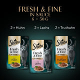 Sheba Portion Pouches Natvoer voor katten, multipack Fresh & Fine in saus met MSC kip en zalm, 6x6x50g - Fijne maaltijden voor katten in saus